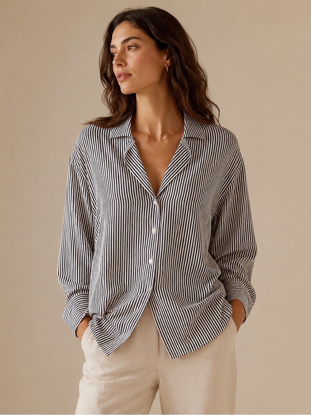 Things Between Navy & White Striped Oversized Button Down Shirt | Coastal Chic L